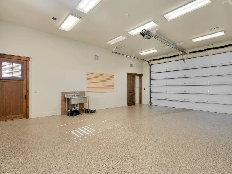 Garage door installed inside a residential garage